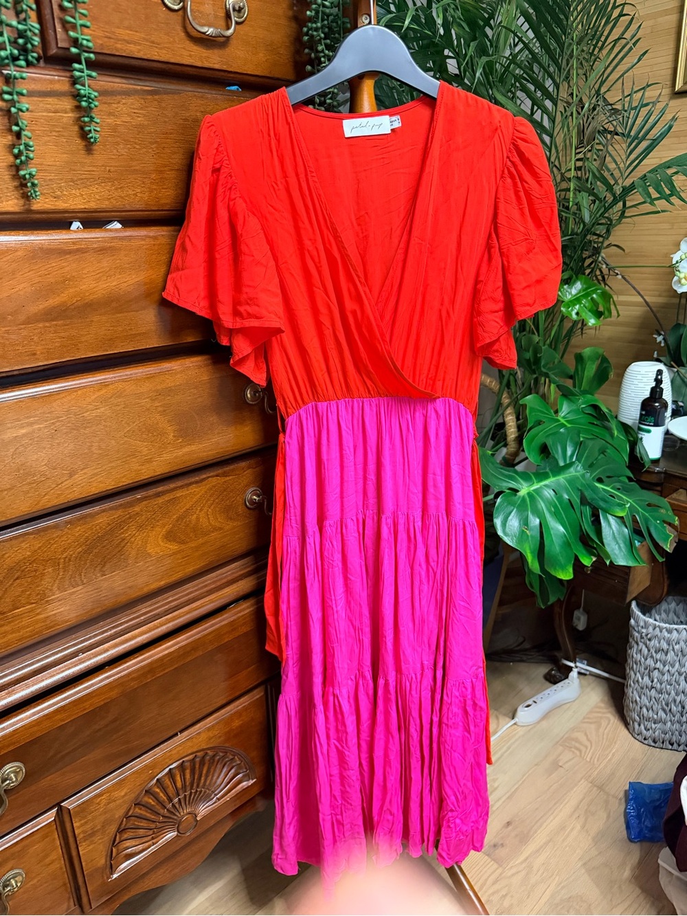 Petal & Pup Red and Hot Pink Colorblock Maxi Dress